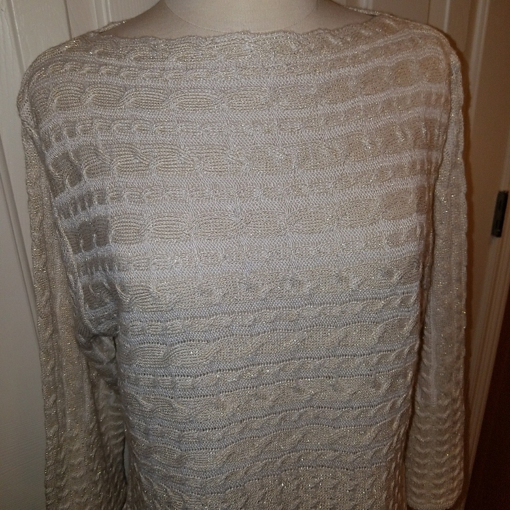 Ruby Rd Xl Cream Metallic Sweater - image 1